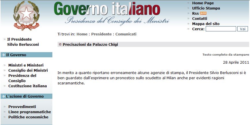 Governo Italiano Presidenza del Consiglio dei Ministri