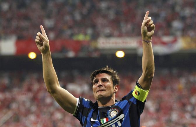 Inter Milan's Zanetti celebrates their victory against Bayern Munich after their Champions League final soccer match in Madrid