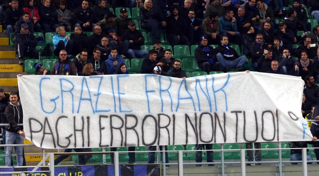 Fc Inter's fan display a banner during the Italian serie A soccer match between Fc Inter and Fc Crotone at Giuseppe Meazza stadium in Milan, 6 November 2016. ANSA / MATTEO BAZZI